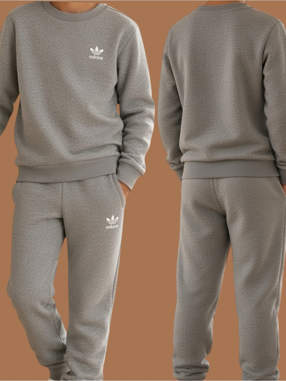 ADIDAS Grey Fleece Sweat Shirt-Pants Set XS
